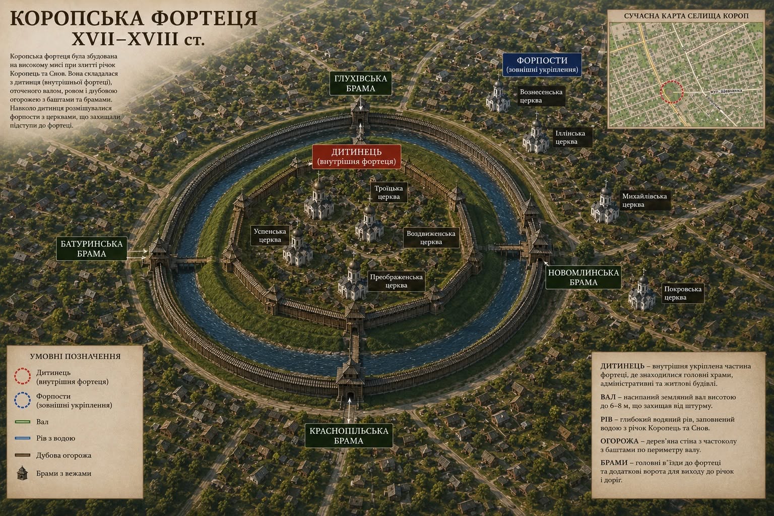 Орієнтований вигляд Коропської фортеці