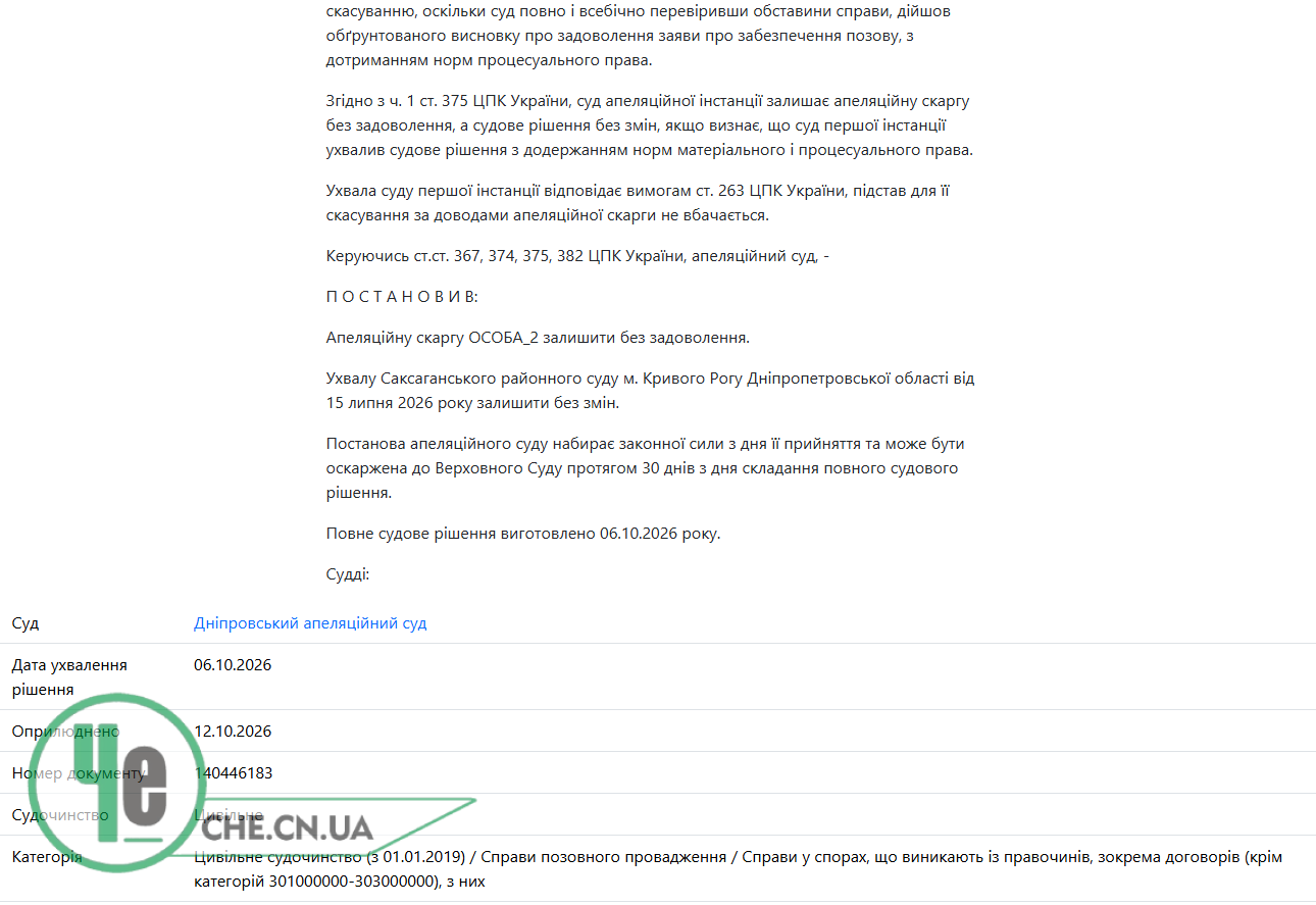 Апеляція без змін